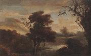 unknow artist A Wooded landscape with figures bathing and resting on the bank of a river oil painting